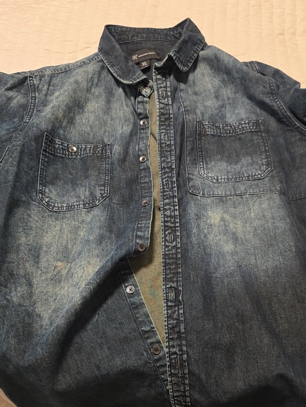 INC International Concepts Distressed Denim Shirt Jacket - Blue Wash